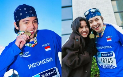 3 Potret Angga Yunanda Finish Tokyo Marathon, Shenina Cinnamon Bangga Banget