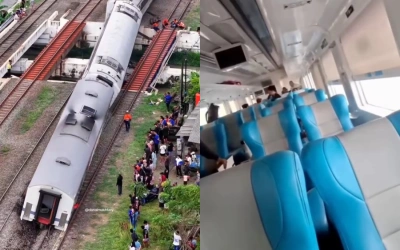 Ngeri! Detik-detik Kepanikan Penumpang Kereta Anjlok di Bekasi
