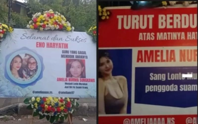 Viral! Istri Sah Kirim Karangan Bunga Sindir Diduga Pelakor Amelia Nurma Sungkawa