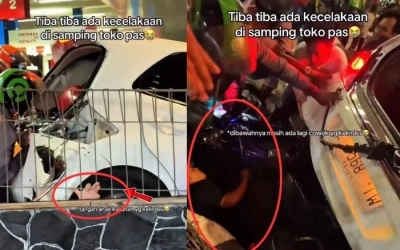 Video Detik-detik Menegangkan Penyelamatan 2 Pemotor yang Terlindas Mobil di Surabaya