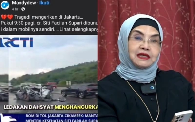 Viral Video Ledakan Mobil Mantan Menteri Kesehatan Dokter Siti Fadilah Supari di Tol Japek, Benarkah?