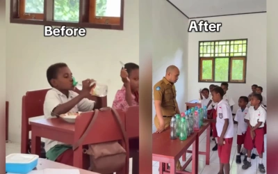Usai Viral Siswa Papua Minum dari Botol Sabun, Kini Sekolahnya Dapat Kiriman Tumbler dan Kotak Makan
