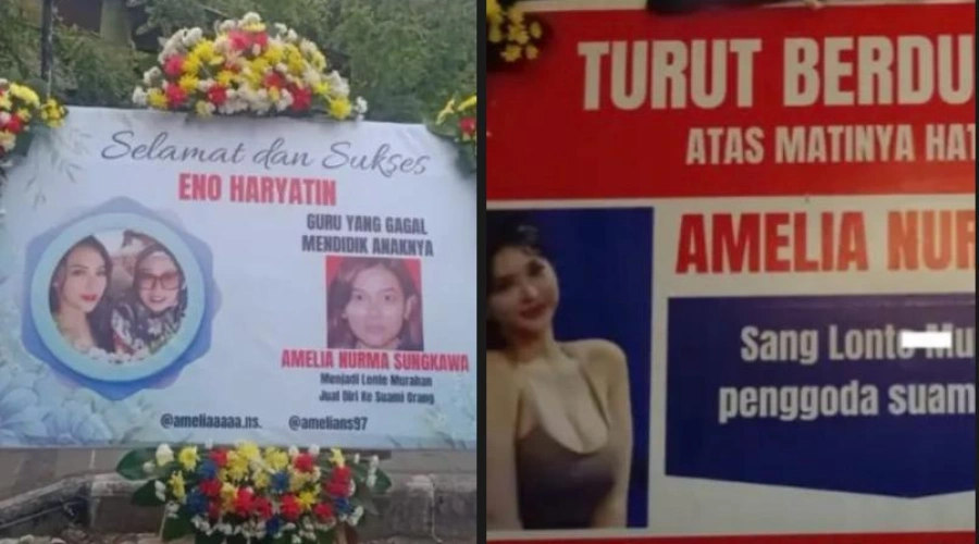 Viral! Istri Sah Kirim Karangan Bunga Sindir Diduga Pelakor Amelia Nurma Sungkawa