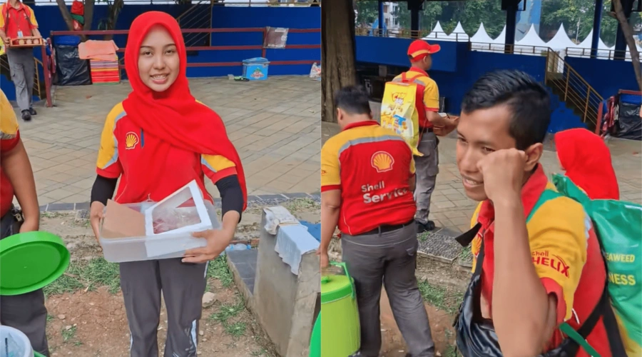 Miris! Karyawan SPBU Shell Jajakan Donat dan Kopi Keliling di Lapangan Jalan Kaki