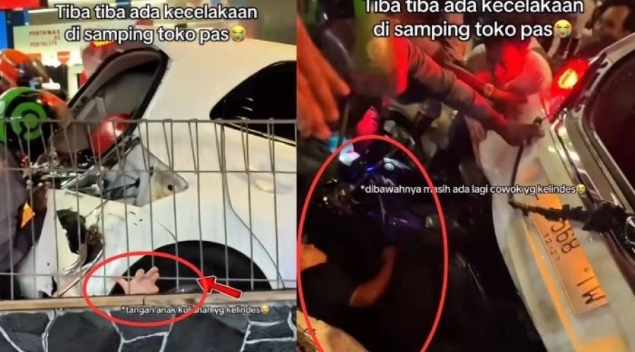Video Detik-detik Menegangkan Penyelamatan 2 Pemotor yang Terlindas Mobil di Surabaya