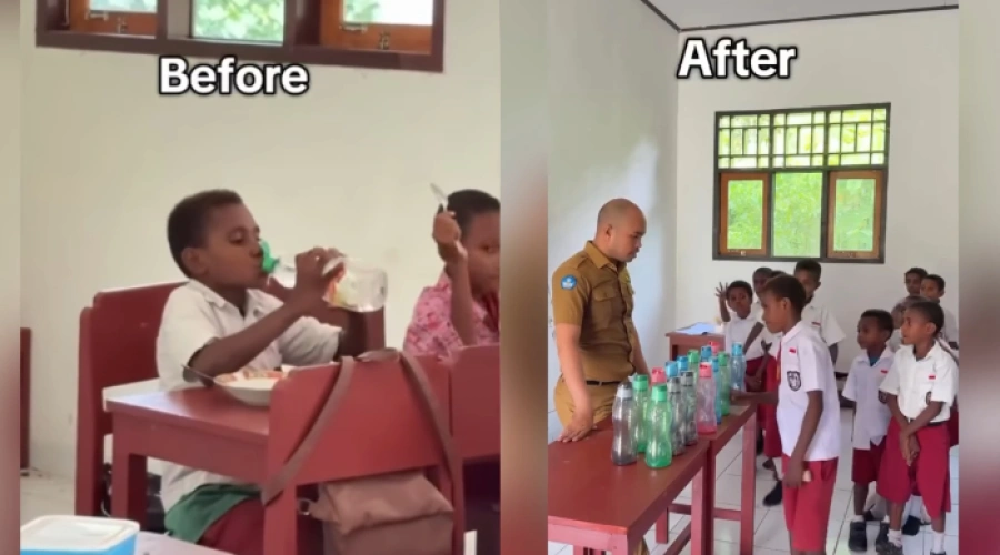 Usai Viral Siswa Papua Minum dari Botol Sabun, Kini Sekolahnya Dapat Kiriman Tumbler dan Kotak Makan