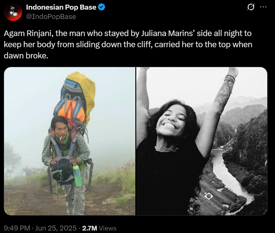 Pendaki dan pemandu Agam Rinjani dipuji netizen Brasil karena aksi heroiknya evakuasi Juliana Marins