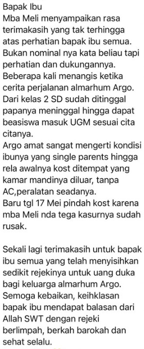Capture percakapan yang menguak kehidupan almarhum Argo Ericko Achfandi. [X]