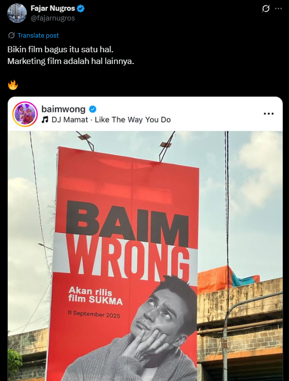 Billboard soal film baru Baim Wong tuai pujian 