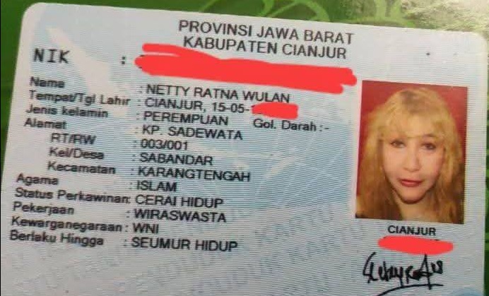 KTP Netty ratna Wulan, ibunda Reza Gladys. [capture Facebook]
