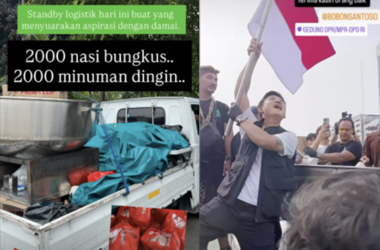 Bobon Santoso Bagi 2000 Nasi Bungkus dan 2000 Es Teh Manis di Depan Gedung DPR