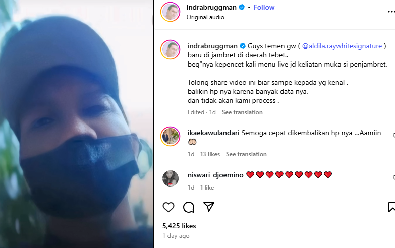 Detik-Detik Penjambret HP Teman Indra Bruggman Blunder, Wajahnya Muncul Gara-Gara Live!