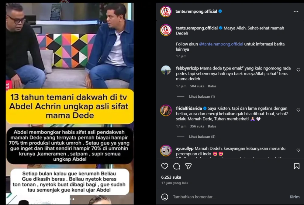Abdel Achrian Ungkap Kebaikan Mamah Dedeh Cc Instagram