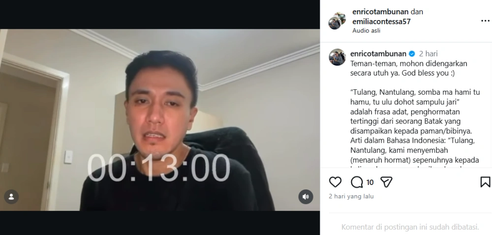 Adik Denada Ungkap Alasan Emilia Contessa Beri Gaji Rendah Pada Ressa Rizky Rossano Saat Dipekerjakan Menjadi Sopir [sumber: Instagram Enricotambunan]