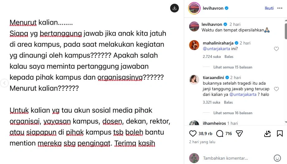 Adik Keiysa Levronka Jatuh Dari Lantai 6 [sumber: Instagram Levihavron]