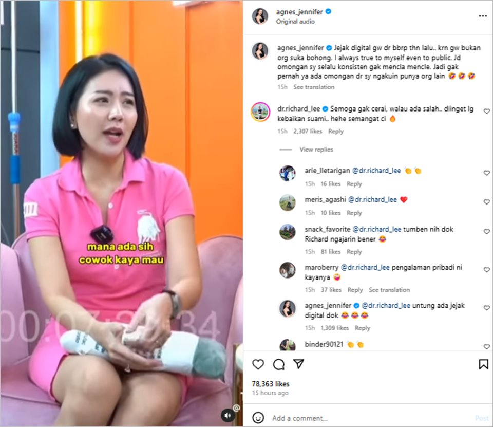 Agnes Jennifer Spill Jejak Digital Ngomongin Suami, Richard Lee: Semoga Gak Cerai