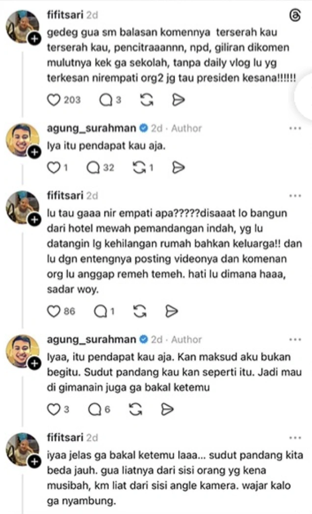 Aksi Balas Komentar Antara Agung Surahman Dan Netizen. [Threads]