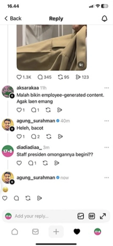 Aksi Balas Komentar Antara Agung Surahman Dan Netizen. [Threads]