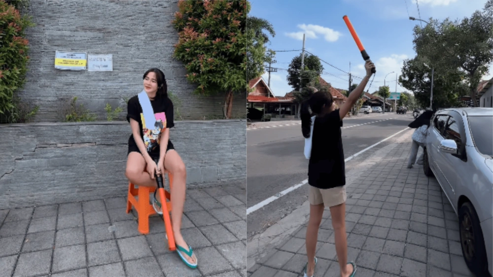 Aksi Bella Bonita Cosplay Tukang Parkir [Sumber: Instagram]