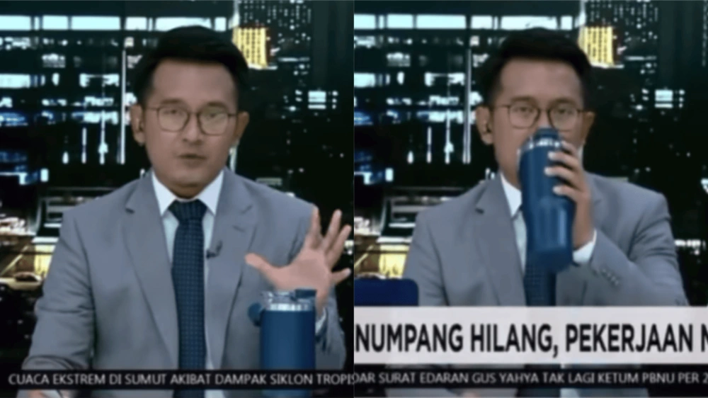 Aksi Presenter Minum Tumbler Saat Live [Instagram]