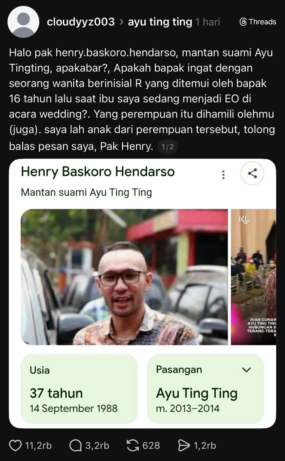 Akun Di Threads Ngaku Sebagai Anak Enji Baskoro [sumber: Threads Cloudyyz003]