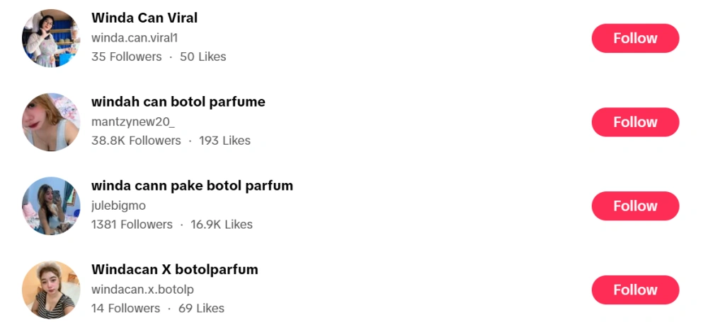 Akun Palsu Yang Menggunakan Nama Winda Can [Sumber: Tiktok]