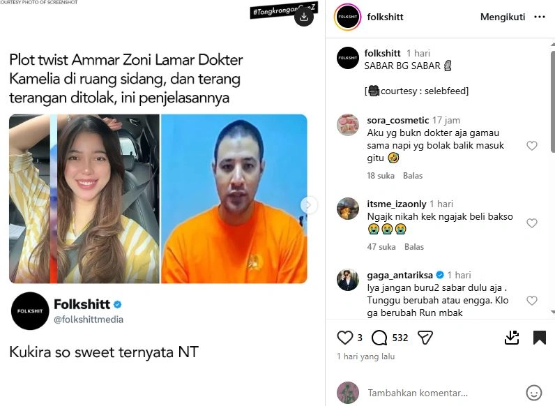 Alasan Dokter Kamelia Tolak Lamaran Ammar Zoni Instagram Folkshitt