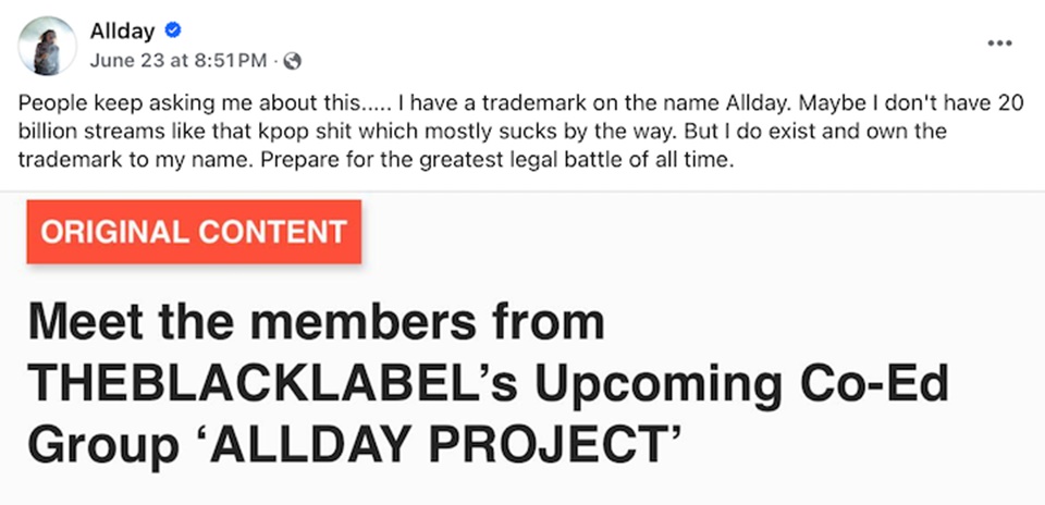 Rapper Austarlia Ancam Gugat Allday Project Terkait Trademark [Facebook]