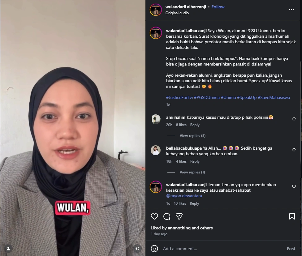 Alumni Universitas Manado Angkat Bicara [Sumber: Instagram]