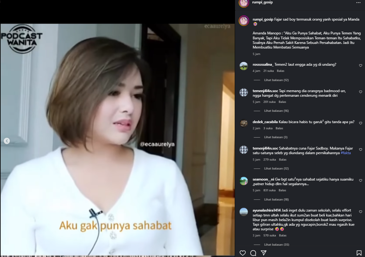 Amanda Manopo Ngaku Tidak Punya Sahabat (Instagram)