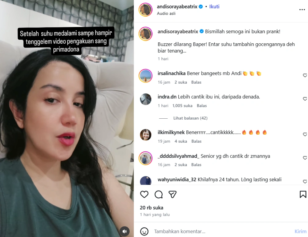 Andi Soraya Beri Sentilan Pedas Pada Klarifikasi Denada [sumber: Instagram Andisorayabeatrix]