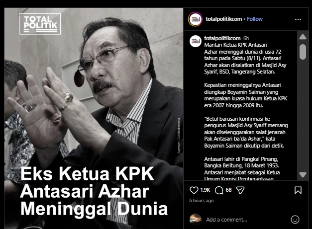 Antasari Azhar Meninggal Dunia Cc Instagram