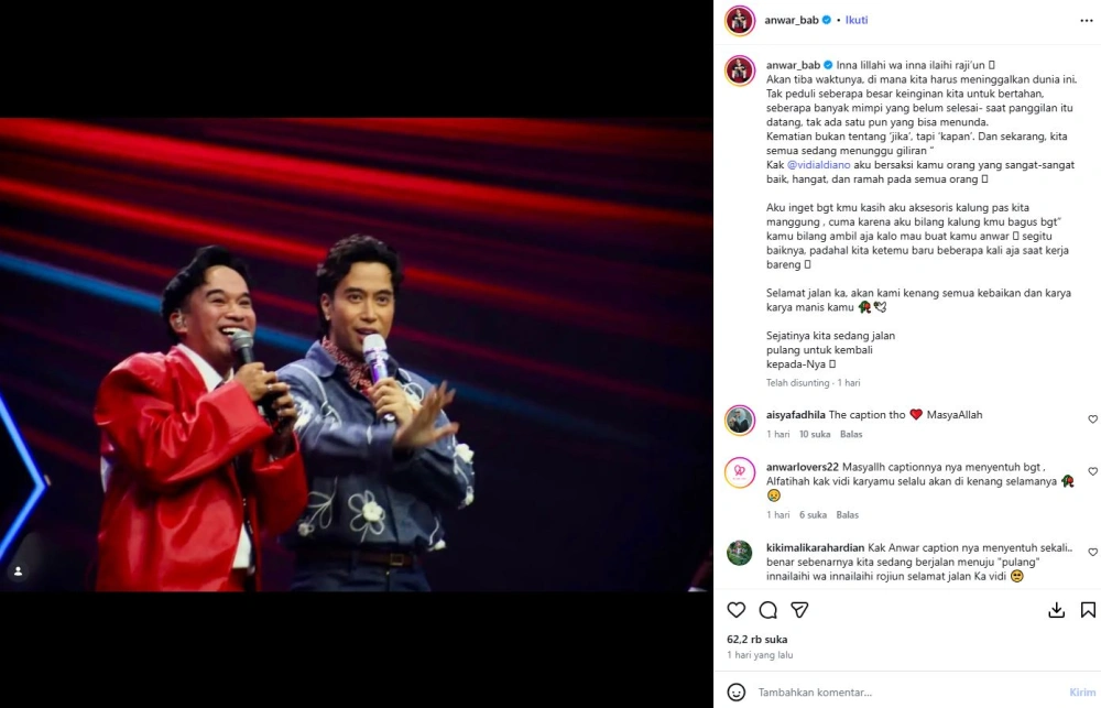 Anwar Bab Ungkap Kebaikan Vidi Aldiano [sumber: Instagram Anwar Bab]