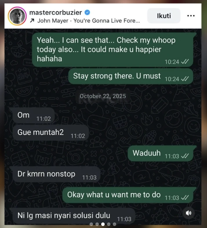 Aplikasi Whoop Deddy Corbuzier tak lagi memunculkan data soal Vidi Aldiano. [Instagram]