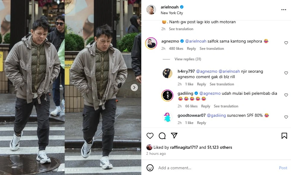 Komentar Agnez Mo di Postingan Ariel (instagram)