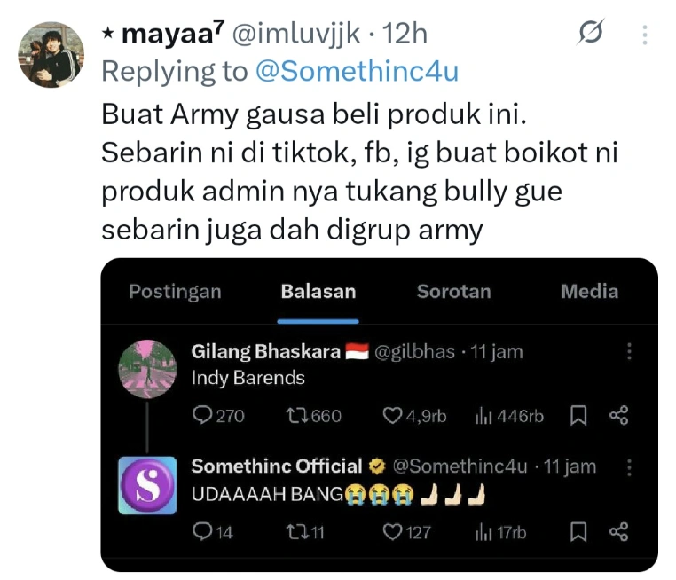 Army Geram Pada Somethinc Yang Dinilai Ikut Hina Namjoon RM BTS. [X]