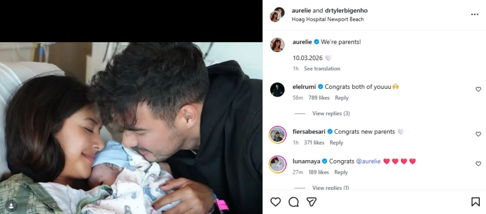 Momen Aurelie saat melahirkan anak pertamanya. [Instagram]