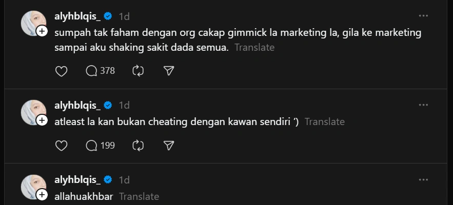 Aya Balqis Bantah Tudingan Gimmick [Sumber: Threads]