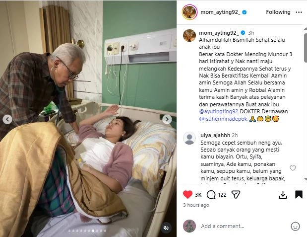 Ayu Ting Ting Dilarikan Ke Rumah Sakit [sumber: Instagram Momayting 92]