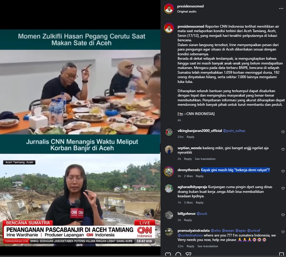 Beda Gaya Zulkifli Hasan Dan Jurnalis Cnn Jadi Sorotan [Sumber: Instagram]