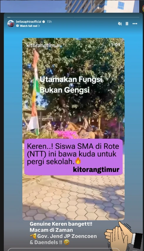 Bella Saphira Puji Siswa Ntt Yang Ke Sekolah Naik Kuda (Instagram)