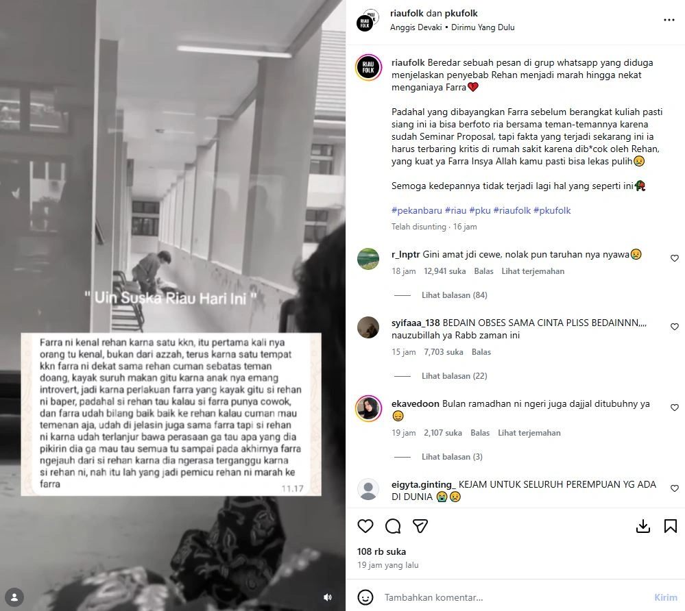 Beredar Pesan Soal Perkenalan Raihan Mufazzar Dan Farradhilla Ayu Pramesti [Sumber: Instagram Riaufolk]