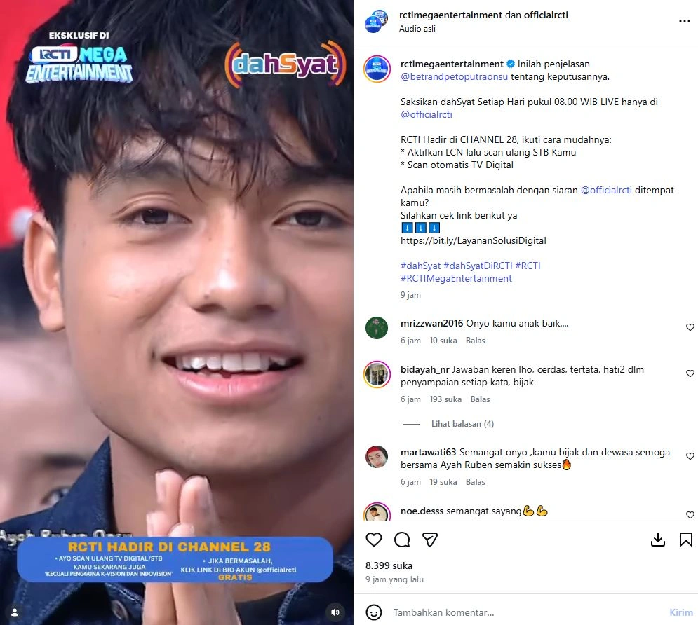 Betrand Peto Bongkar Alasan Pilih Tinggal Bareng Ruben Onsu [sumber: Instagram Rctimegaentertainment]