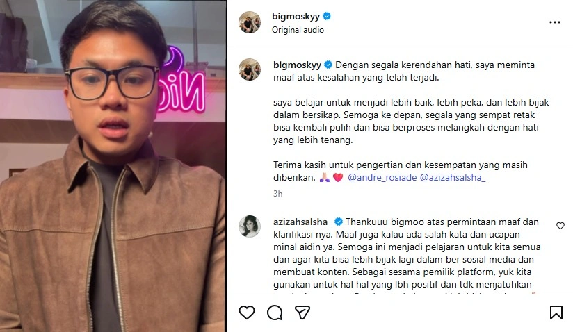 Tanggapan Azizah Salsha soal permntaan maaf Bigmo. [Instagram]