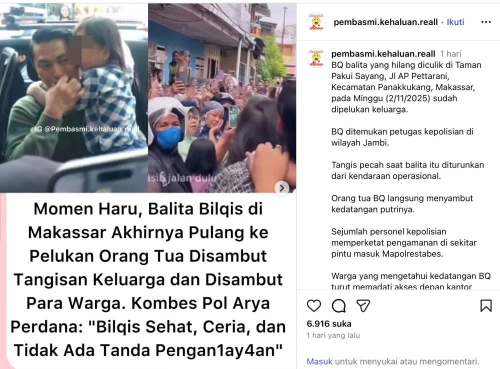 Bilqis Dibawa Pulang Ke Makassar Instagram