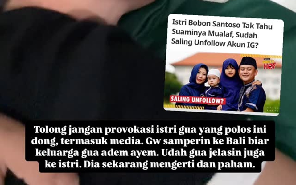 Bobon Santoso Minta Publik Tak Provokasi Istri [Instagram]
