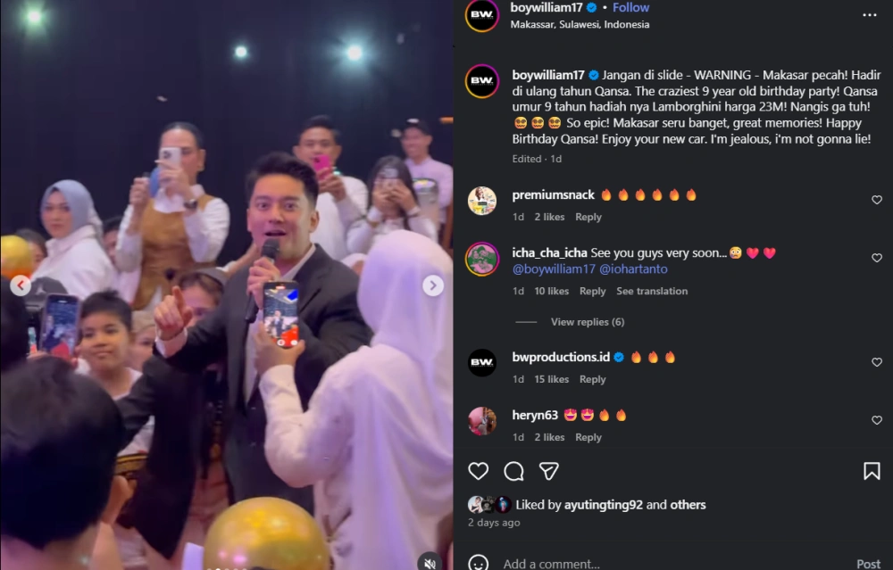 Boy William Jadi Host Ultah Anak Ceo Di Makassar Cc Instagram