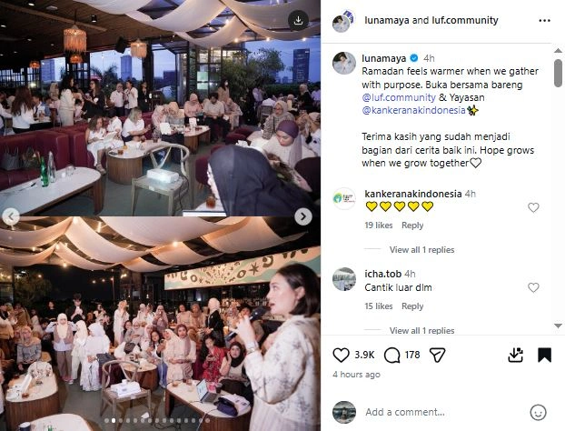 Bukber Luna Maya Dengan Yayasan Kanker Anak Indonesia [sumber: Instagram Lunamaya]