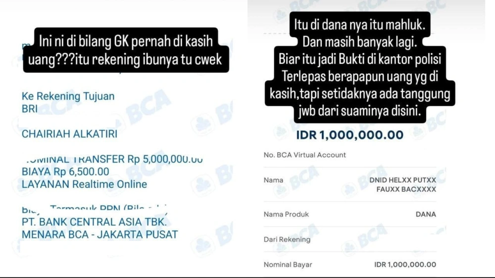 Bukti Transfer Bahar Bin Smith Pada Helwa Bachmid (Instagram)