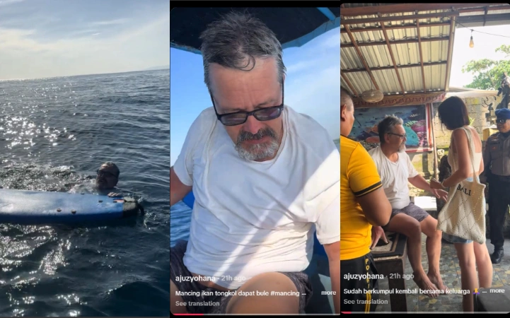 Bule Rusia Yang Terseret Arus Saat Surfing Di Laut Bali Berhasil Diselamatkan Nelayan [Sumber: Tiktok]